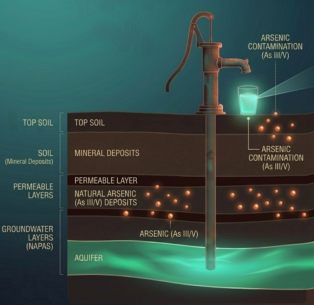 Mapa de las capas de la tierra con contaminación de arsénico